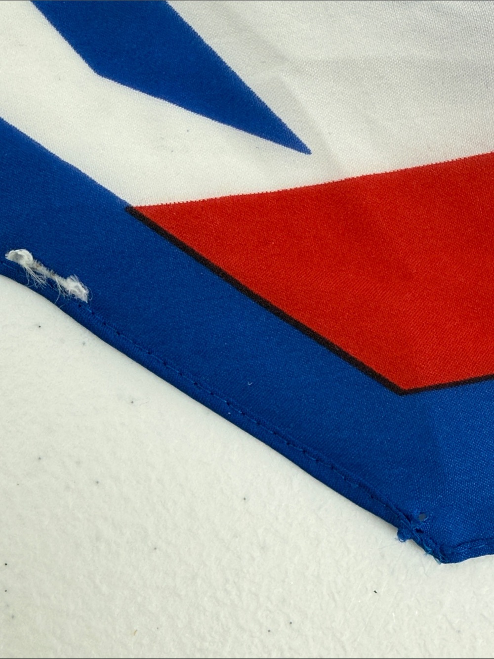 Monique Martin Silk blend Scarf — White with Blue, Red & Yellow Pattern - Picture 5 of 6